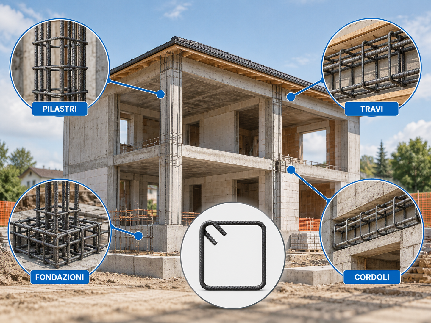 Staffe Ø 8 mm utilizzate nelle gabbie di armatura per travi, pilastri, cordoli e fondazioni in cemento armato.